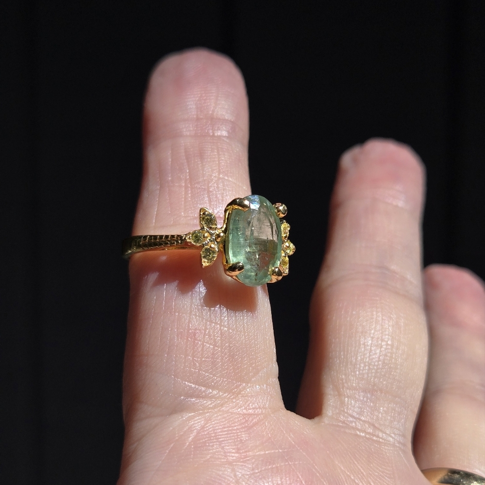 Kyanite 5k oval & Peridot 24k gold ring sz8 - Picture 6 of 11